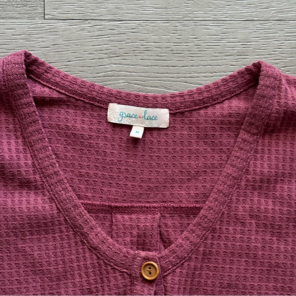 Grace & Lace Waffle Knit Button Up Long Sleeve Shirt - Picture 2 of 6